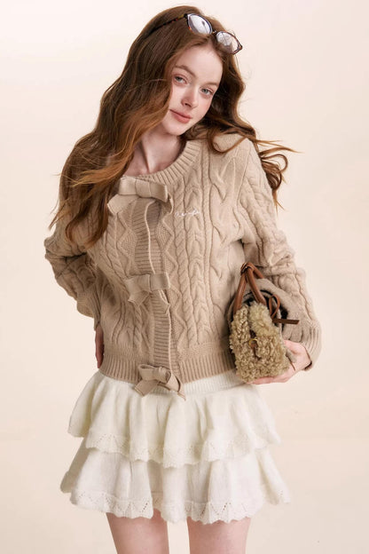 Winter Bow Knit Cardigan