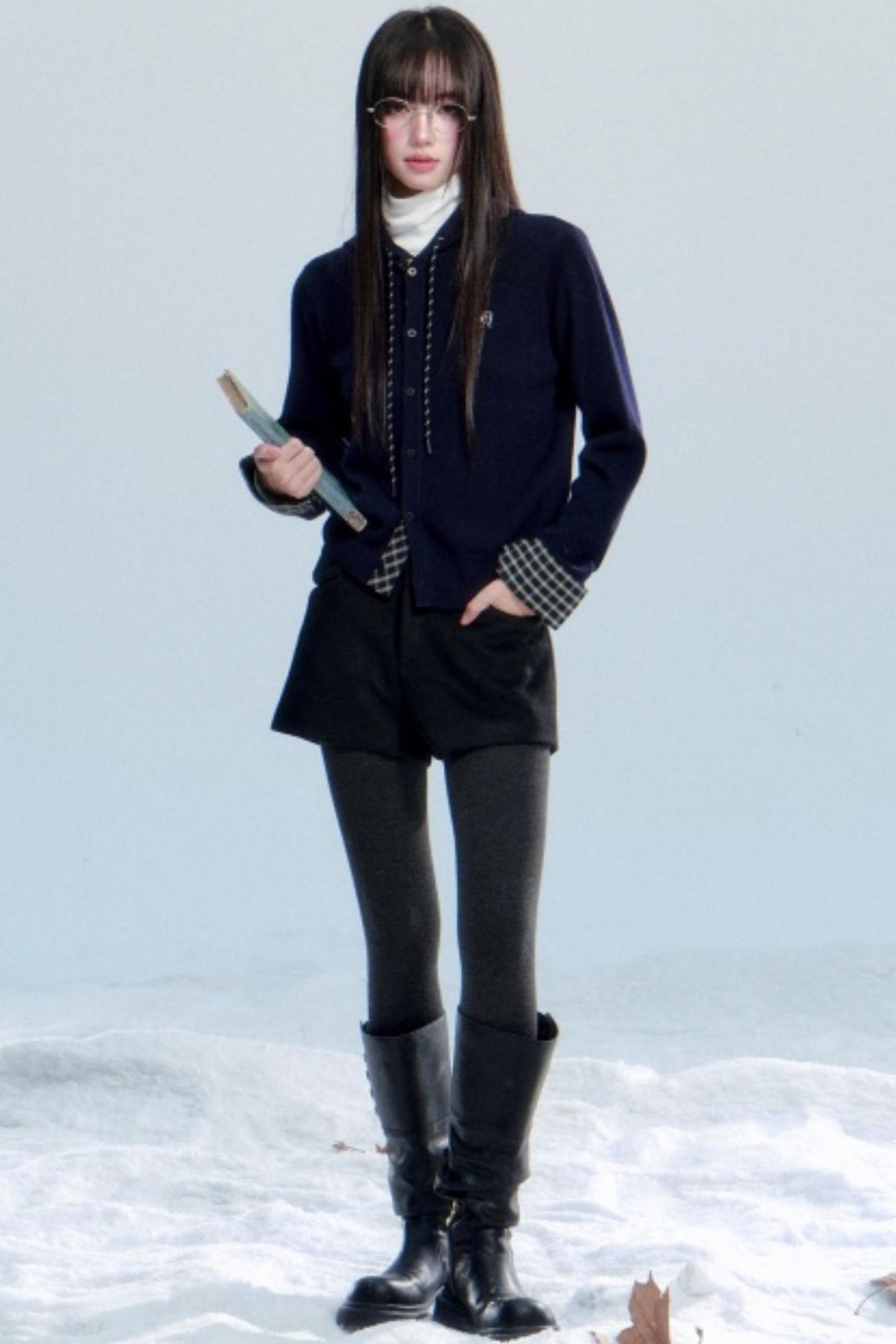 Plaid Patchwork Hooded Cardigan