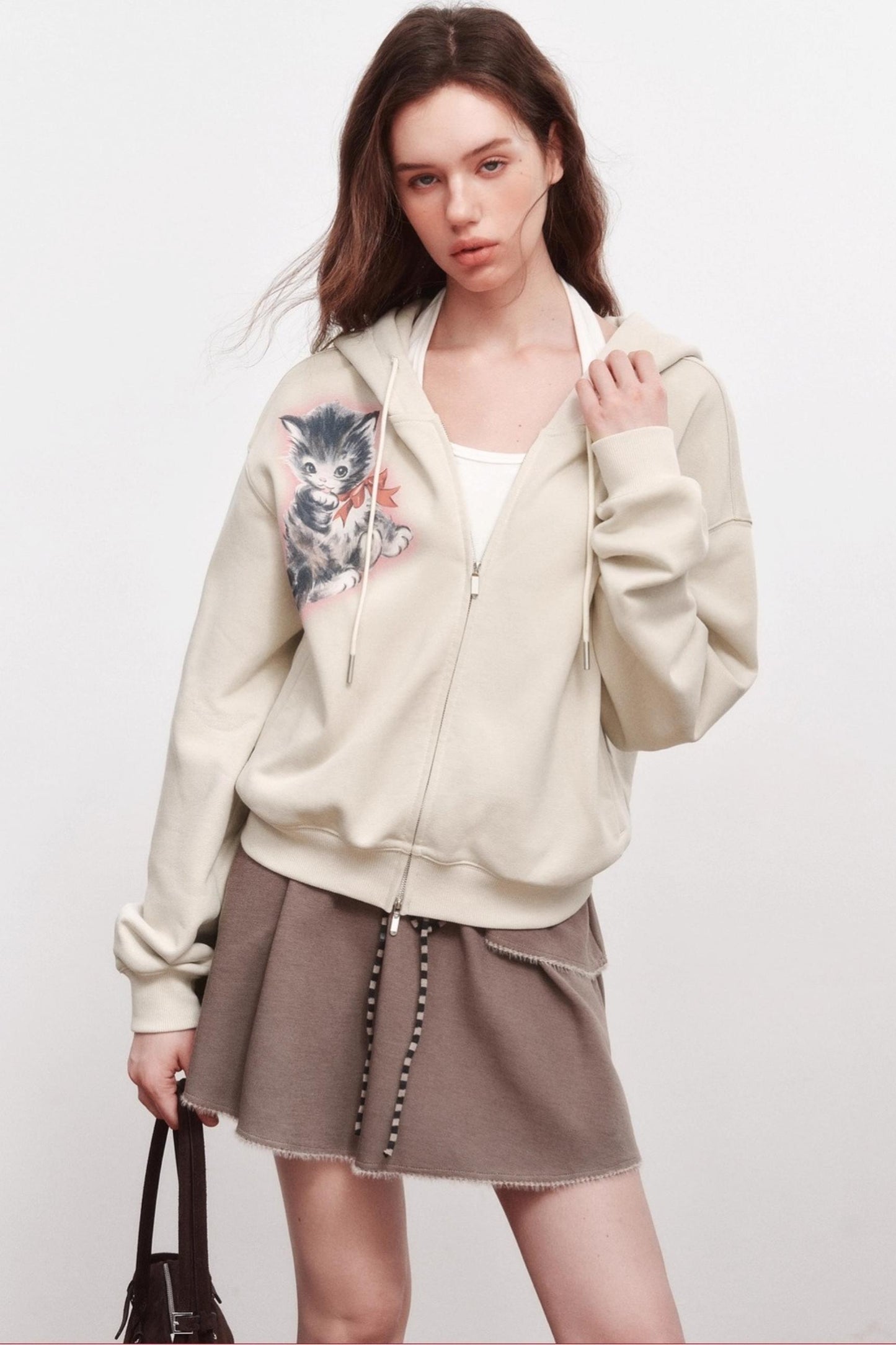 Luminous Kitten Print Hooded Jacket