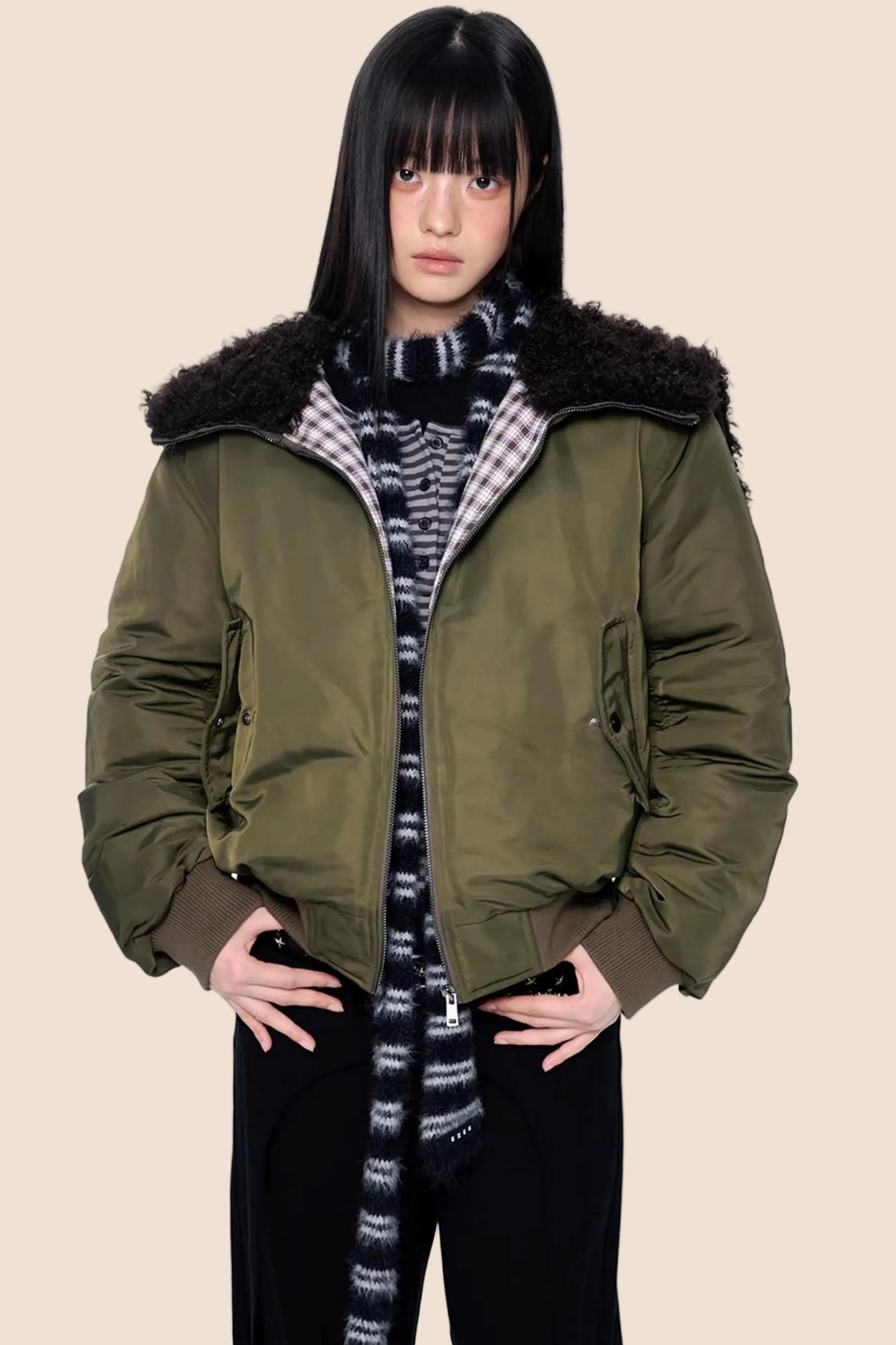 Furry Hooded Patchwork Jacket
