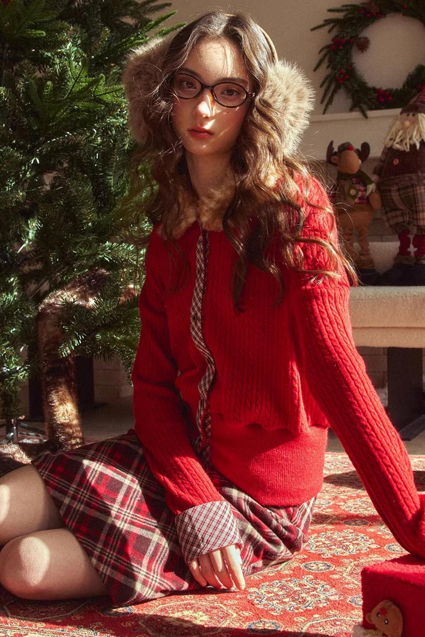 Rétro Reindeer À carreaux Pull