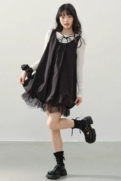Black Gauze Bubble Dress Set