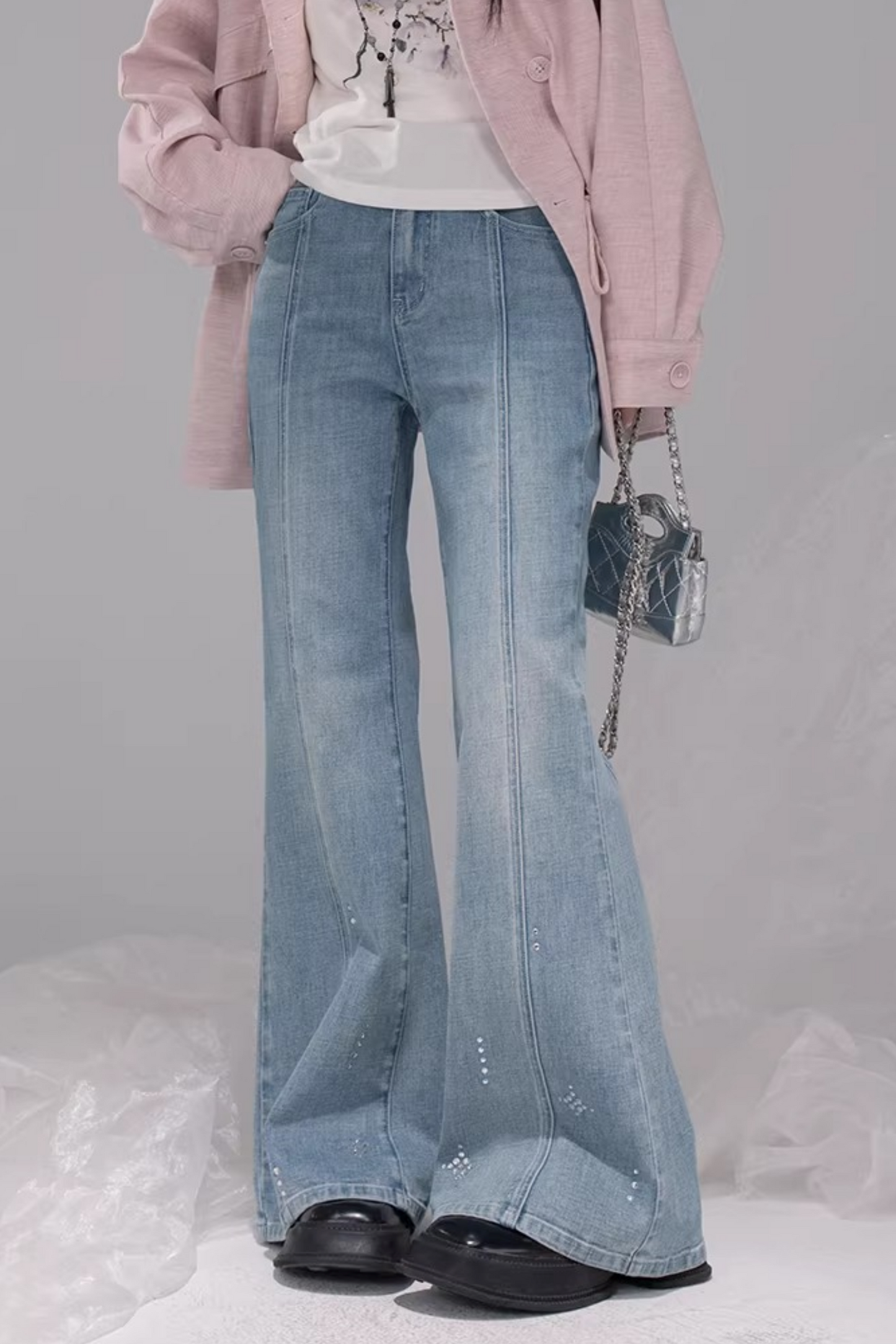 Starlight Blue Rhinestone Flared Jeans