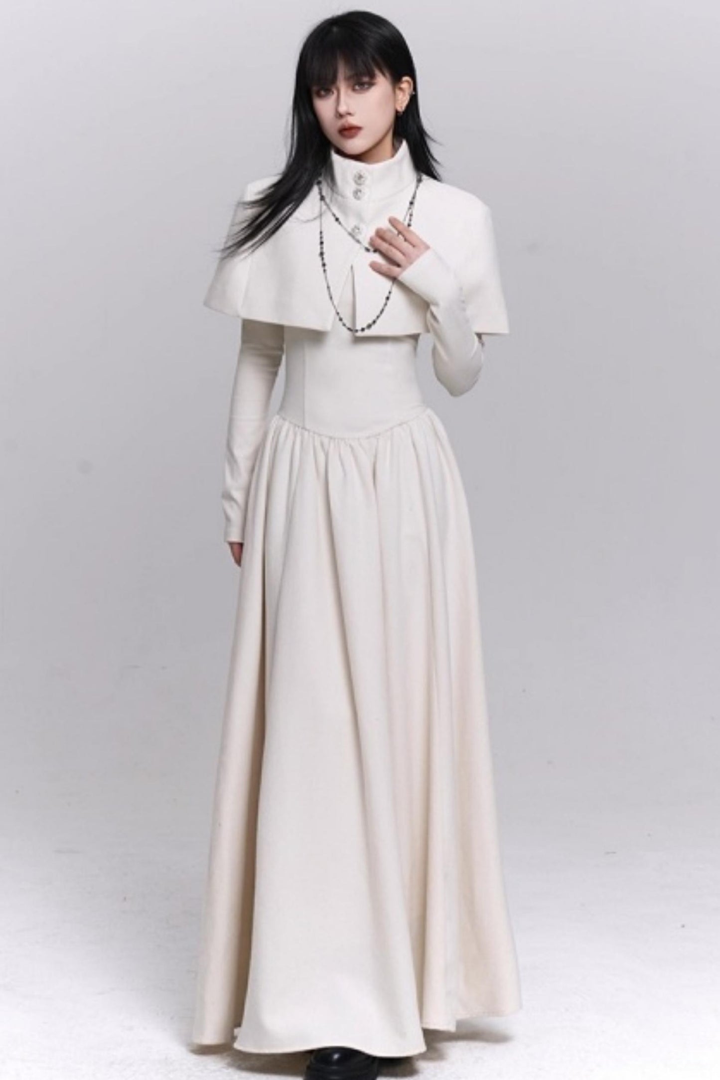Off-White Cape Dress Set