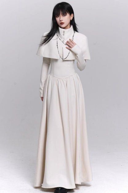 Off-White Cape Dress Set