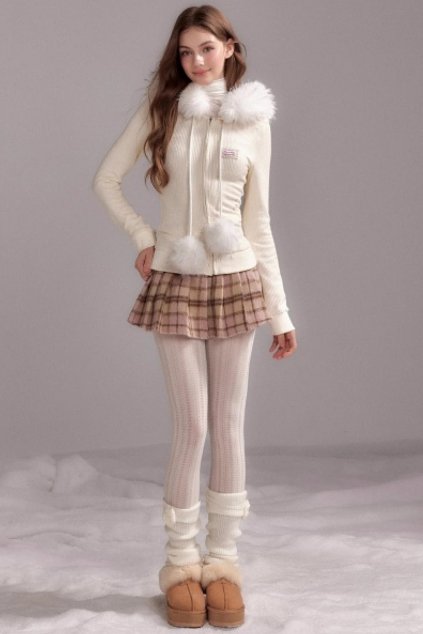 Knit Slim Detachable Fur Hooded Jacket