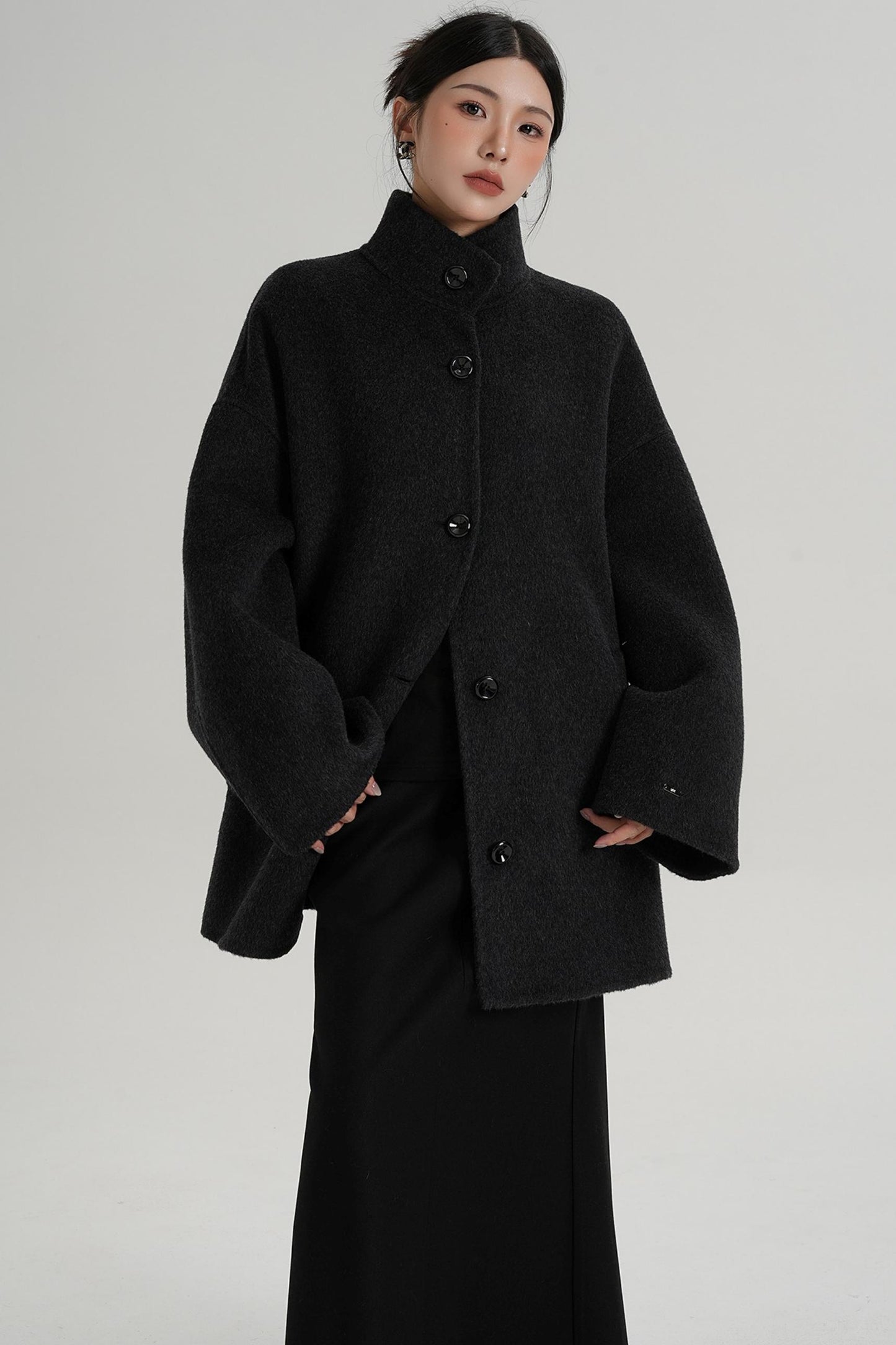 Stand-Up Collar Loose Sleeve Wool Jacket