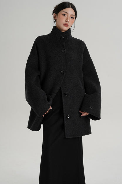 Stand-Up Collar Loose Sleeve Wool Jacket