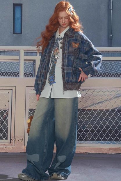 Retro Bow Design High-Waisted Denim Pants