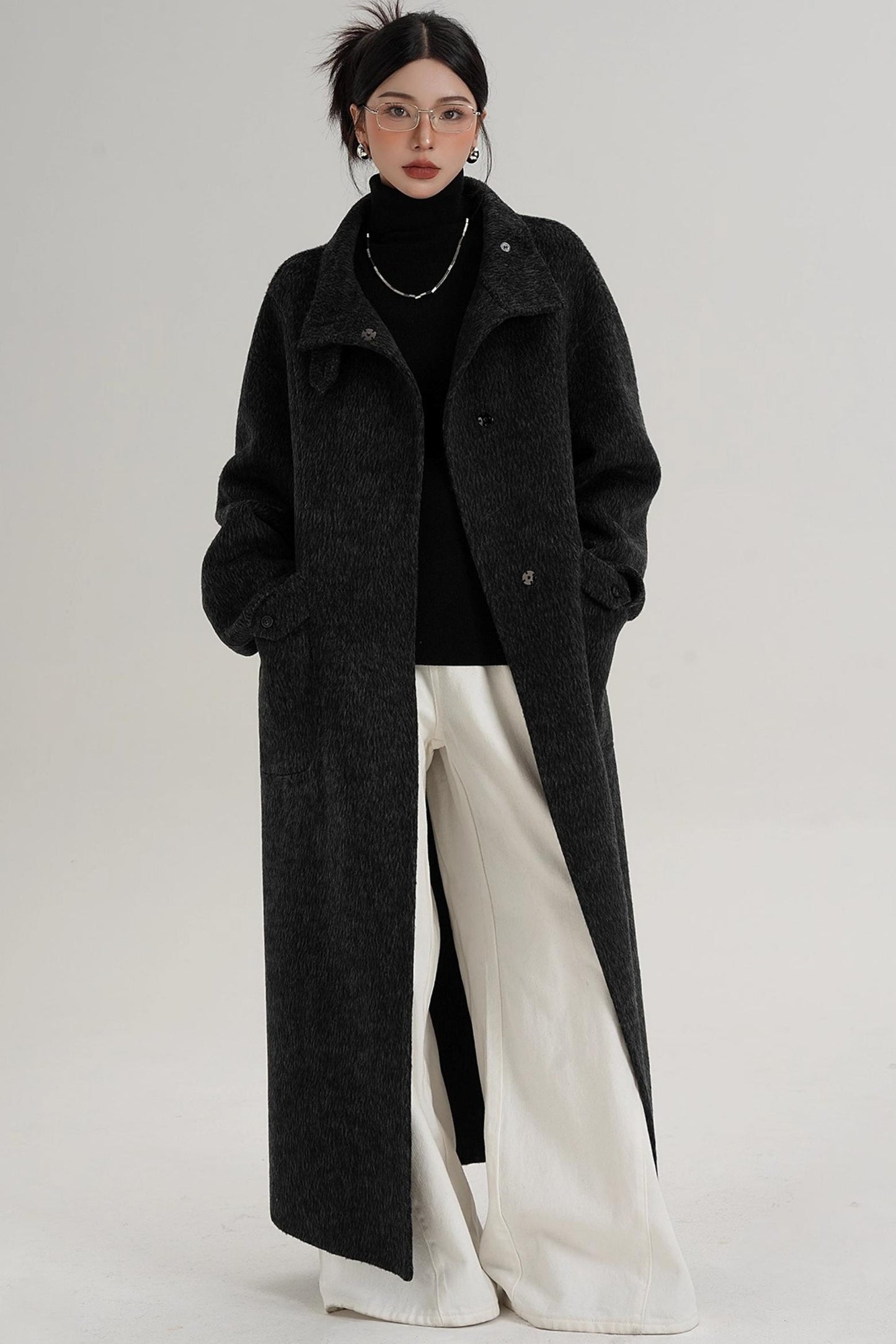 Stand-Up Collar Long Wool Coat