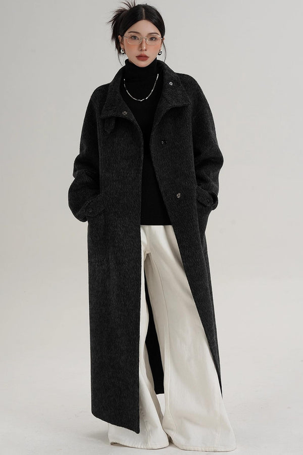 Stand-Up Collar Long Wool Coat