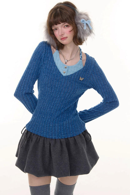 Autumn Slim Halterneck Knit Top