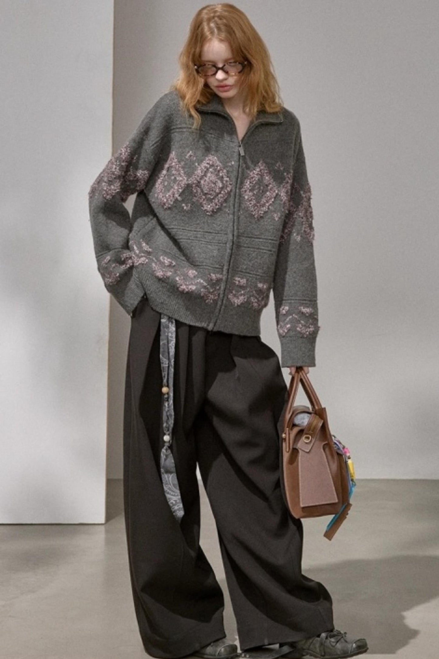 Diamond Pattern Knitted Cardigan