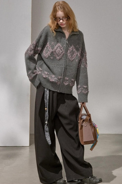 Diamond Pattern Knitted Cardigan