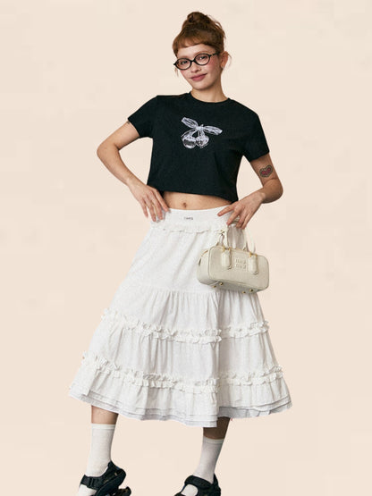 White Ruffle High-Waisted Skirt