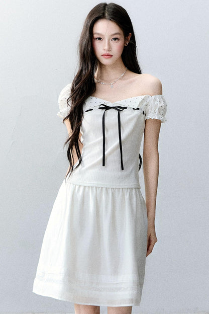 Vintage-Blusen-Set mit asymmetrischem eckigem Ausschnitt