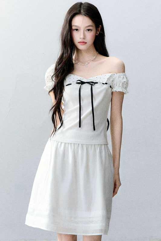 Vintage Asymmetrical Square Neck Blouse Set-Up