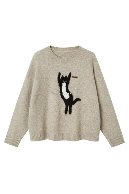 DANCING KITTEN ROUND NECK SWEATER