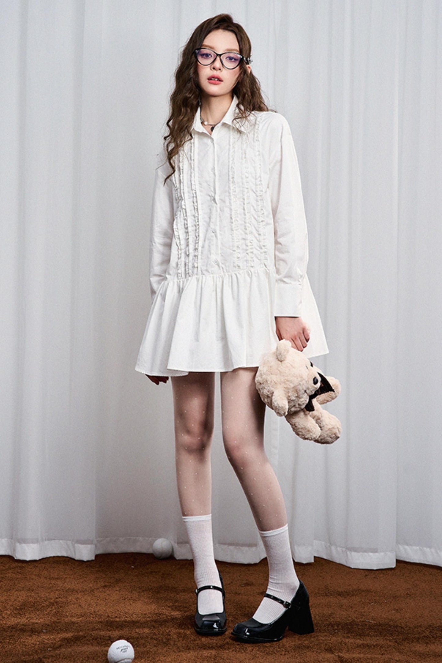 Flared Hem Lace Long Sleeve Dress