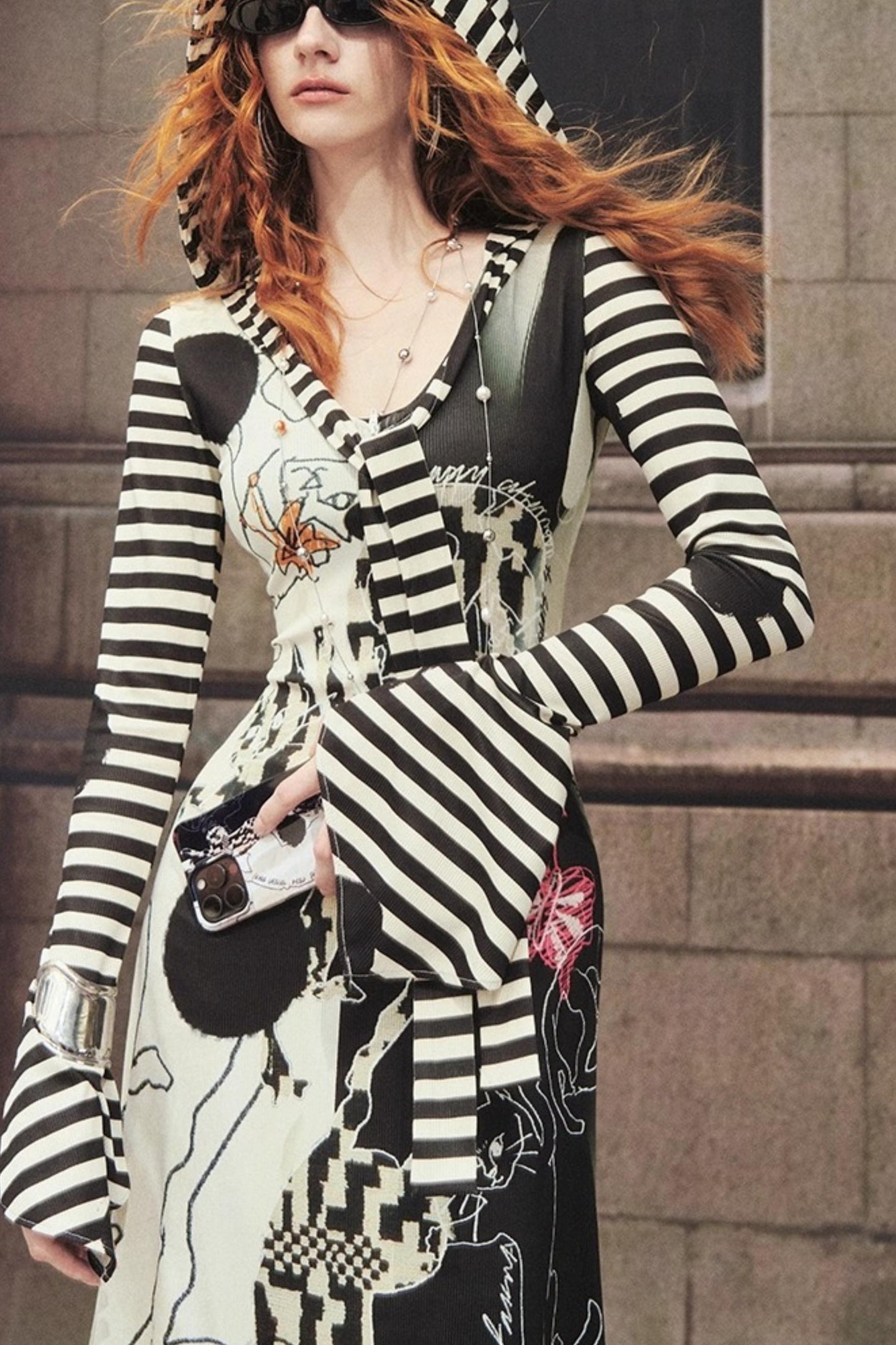 Hand-Painted Slim Fit Hooded Dress