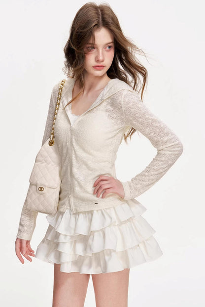 Mist Lace Hooded Cardigan Top