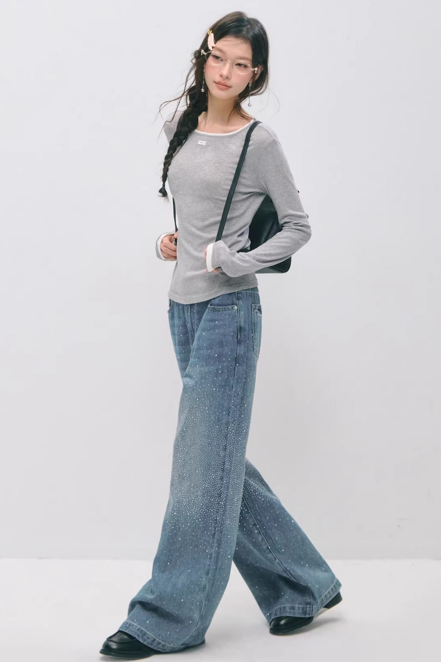 Somesowe 레트로 스트레이트핏 스파클링 청바지