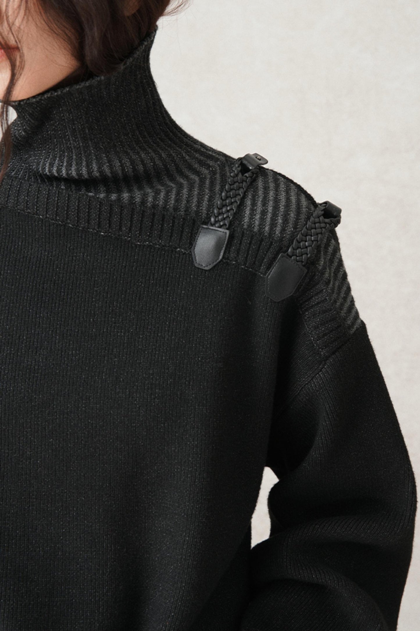 Hand-Woven Leather Loop Sweater