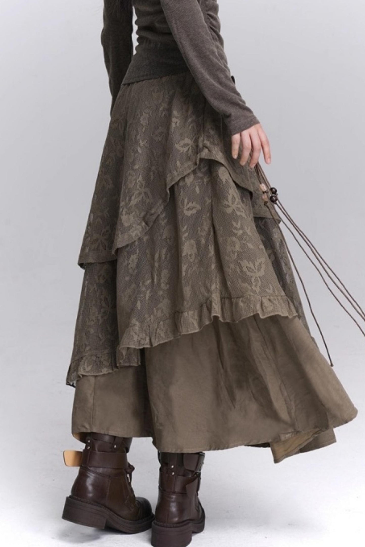 Coffee Lace Long Skirt