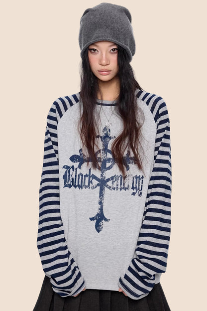 Gestreiftes Retro-Top mit Drop-Shoulder