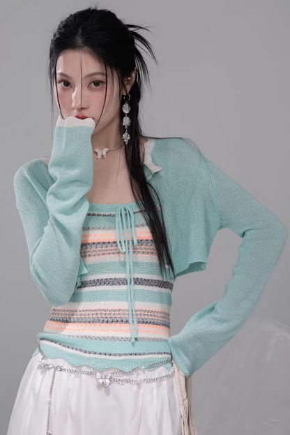 Coconut Breeze Striped Cardigan Set