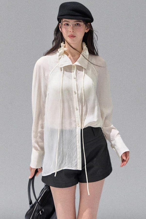 Fungus Edge Collar Drawstring Lace-up Shirt