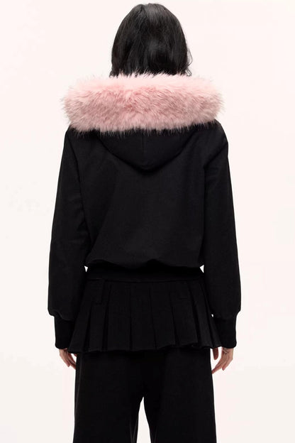 Burgundy Black Fur Collar Coat Set-Up