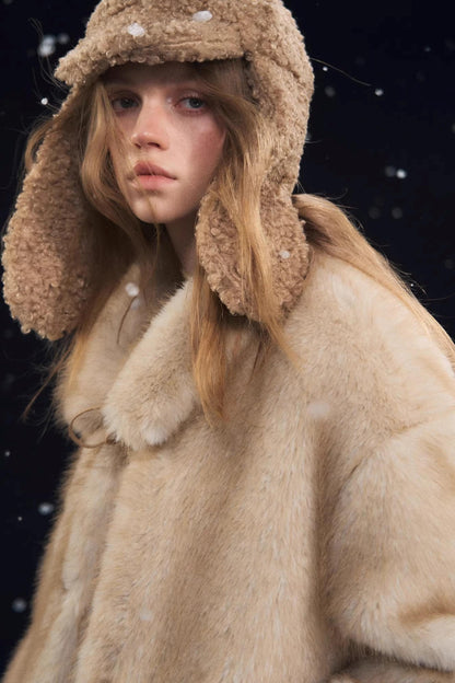 Lace-Up Lapel Fur Coat