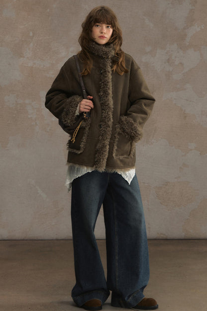 Winter Lamb Fur Deer Skin Jacket