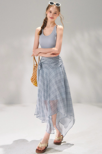 Completo a Due Pezzi Retro a Quadri in Chiffon