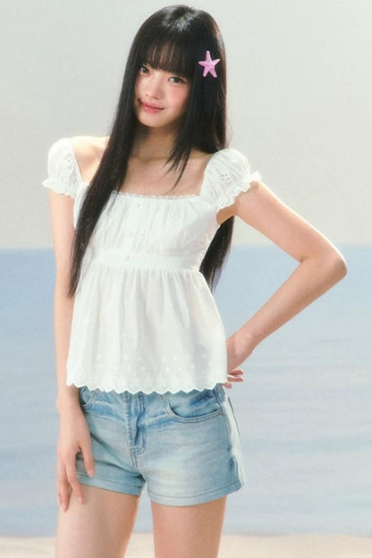 Waist-Cinching Jacquard Blouse