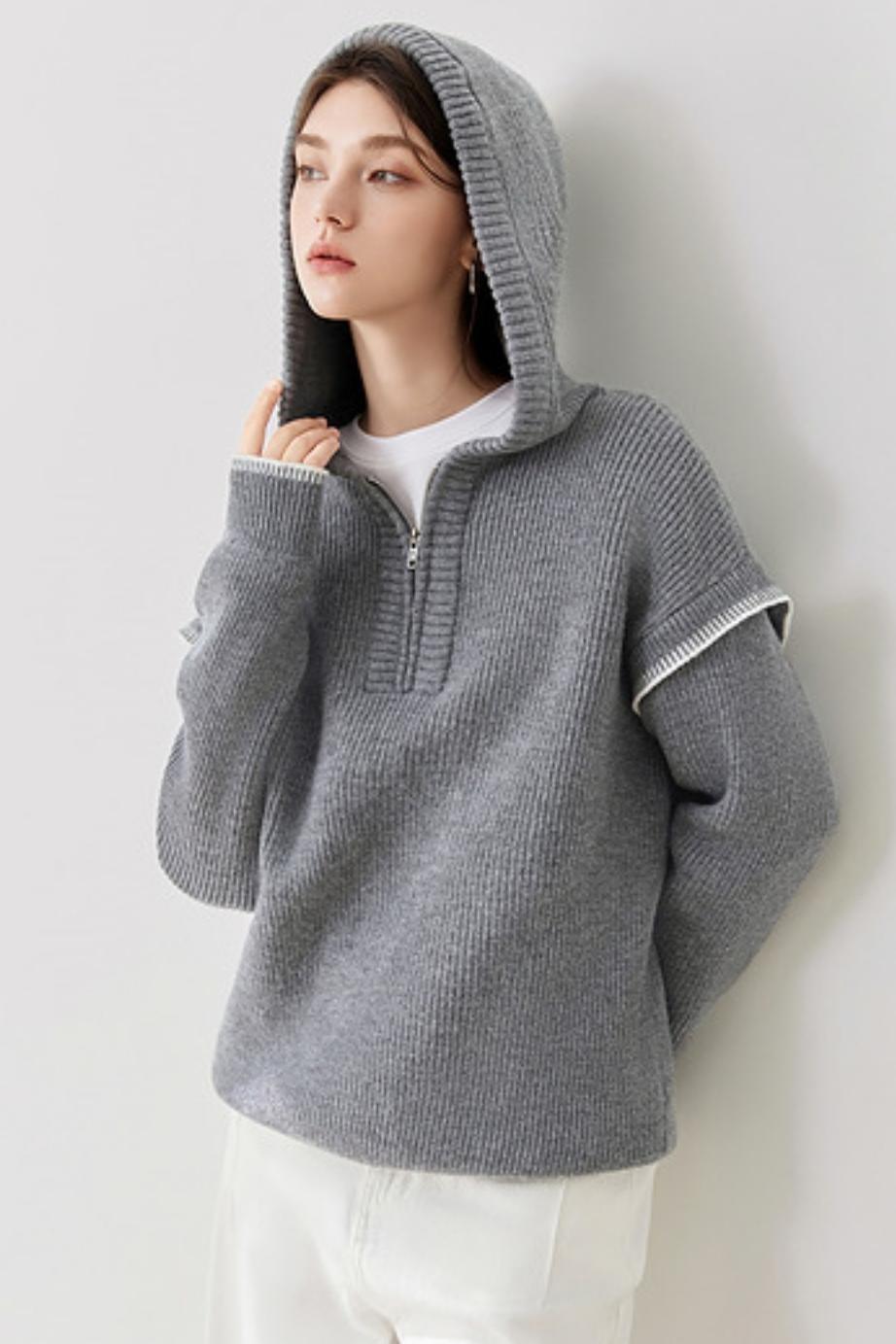 Loose Hooded Knitted Cardigan