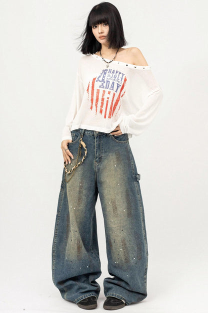 Slanted Shoulder Long Sleeve Top