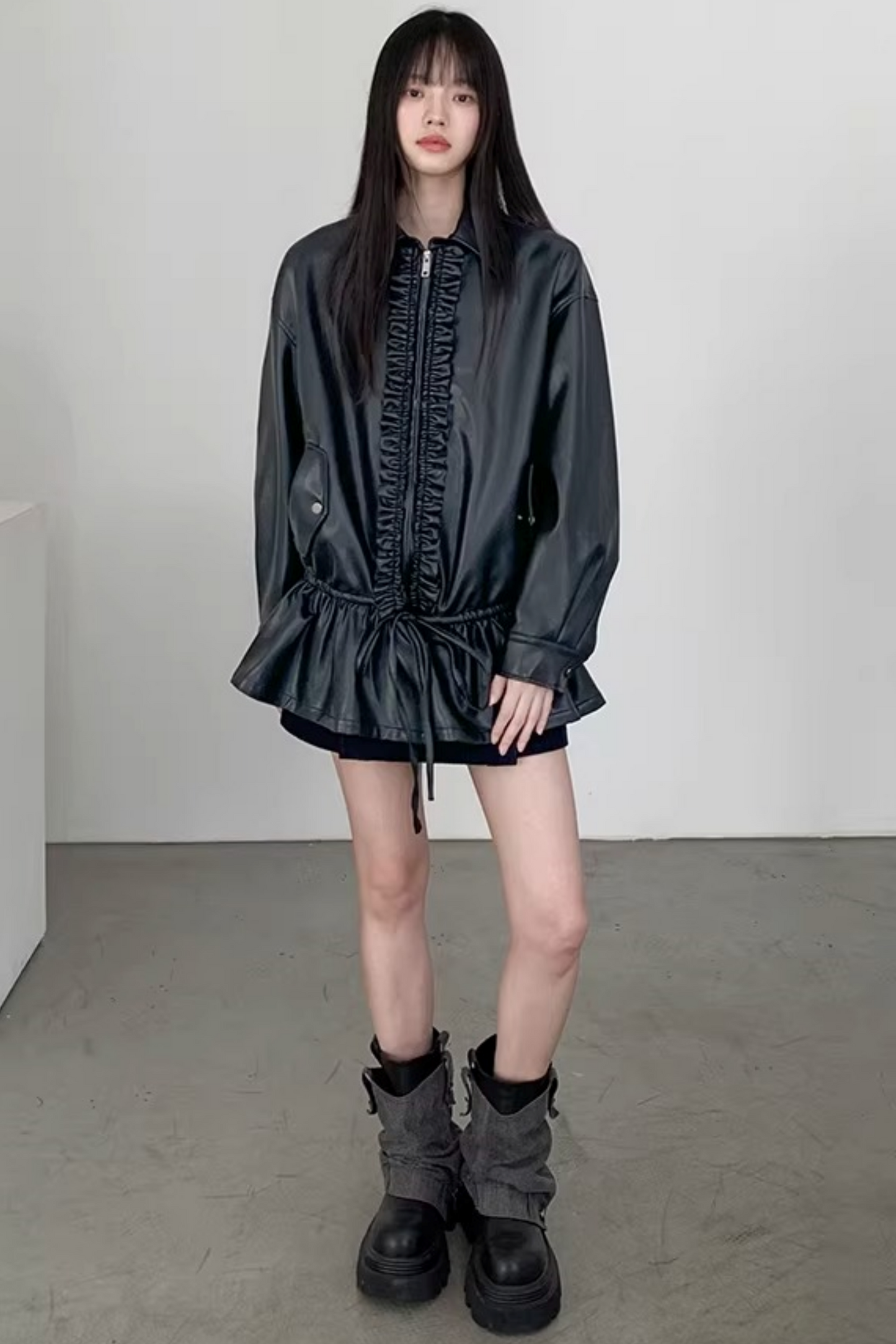 Reversible Ruffled Leather Jacket