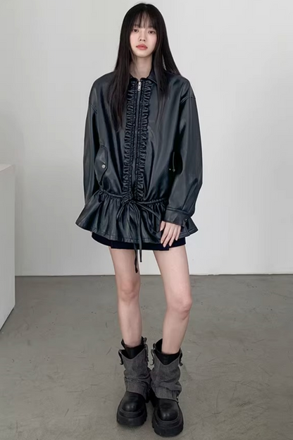 Reversible Ruffled Leather Jacket