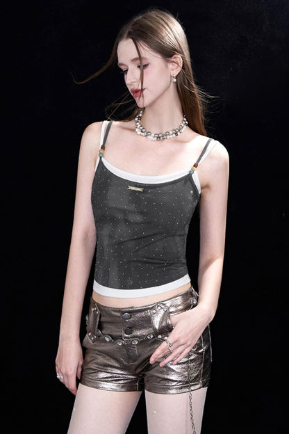 Rhinestone Suspenders Top