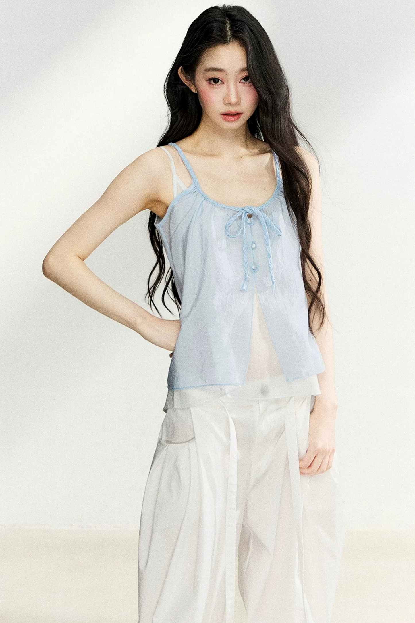 Lace-Up Sheer Cardigan Set-Up