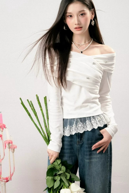Off-Shoulder Lace Asymmetrical Top