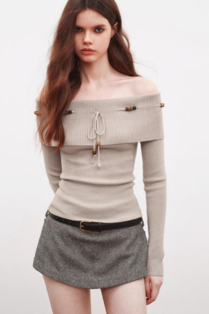 Beaded One-Shoulder Sweater