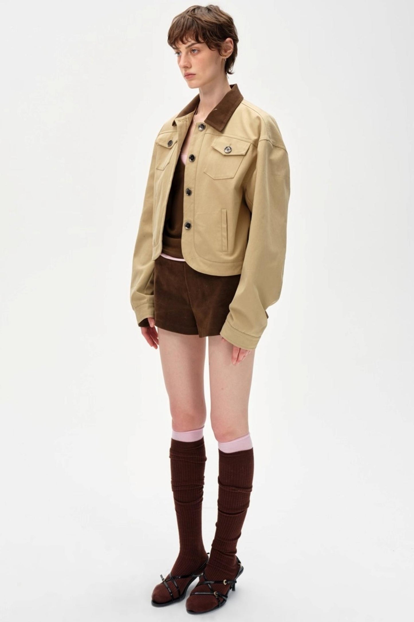 Color-Blocking Lapel Cargo Jacket