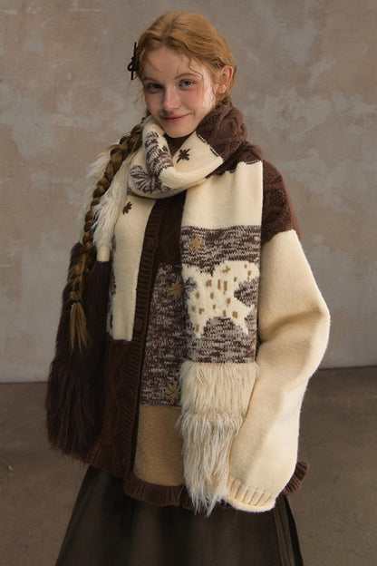 Soft Vintage Crew Neck Cardigan & Scarf Set-Up