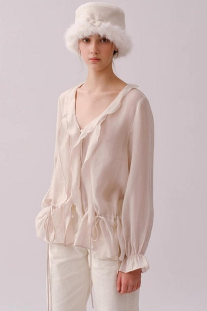 Lyocell Ruffled V-Neck Top