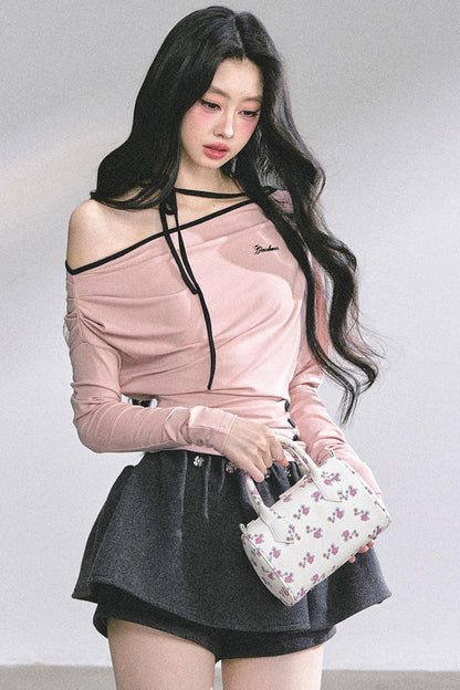 Korean Pink Halterneck Top