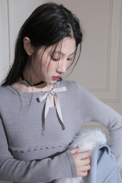 Cream Gray Lace Wool Dress