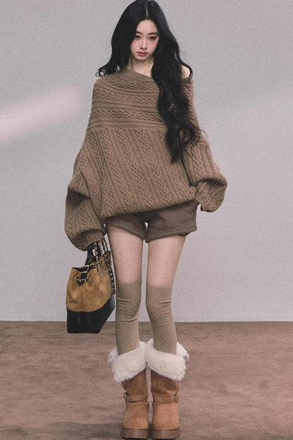 American Off-Shoulder Cable Sweater